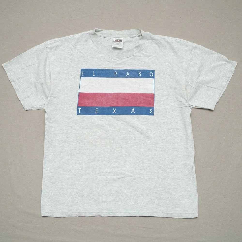 Vintage 90s Y2k El Paso Texas Flag Gray T Shirt Adult XL Tultex